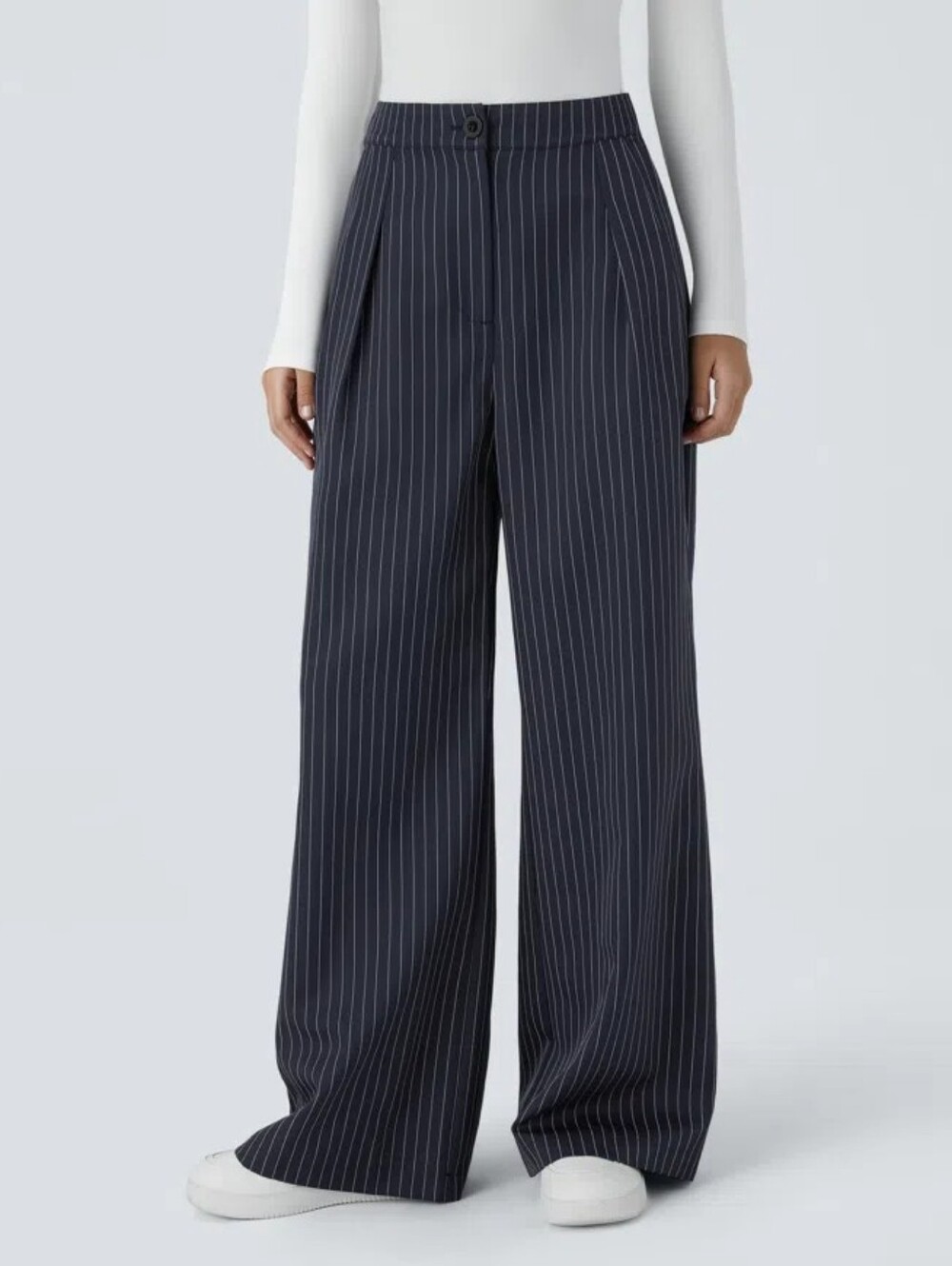 HALARA High Waisted Wide Leg Baggy Striped Work Pants Navy Pinstripe Size Medium